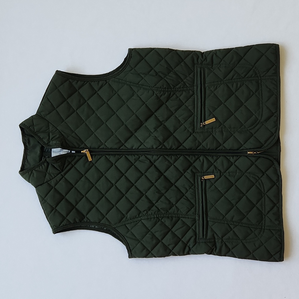 Olive Green Quilted Vest Van Heusen Sleeveless Zippers Fall Cabincore Gorp Small - Picture 4 of 13